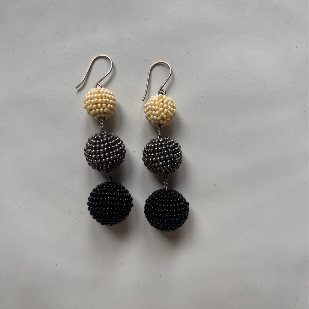Chan Luu Black and Cream Beaded Drop Earrings